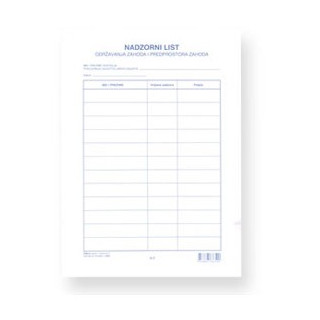 NADZORNI LIST U BLOKU -L-69a- format: A4- broj listova: 30