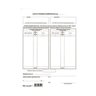 IZJAVA O PRIJEBOJU-KOMPENZACIJI -A-495- format: A4- lijepljeno u setovima 1+2