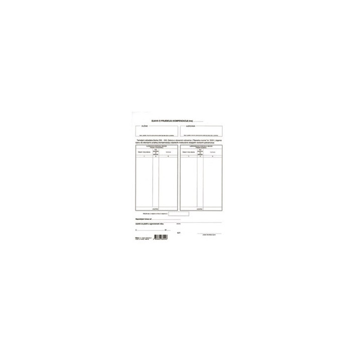 IZJAVA O PRIJEBOJU-KOMPENZACIJI -A-495- format: A4- lijepljeno u setovima 1+2