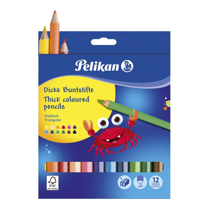 Boje drvene 12boja Jumbo+šiljilo Pelikan 700160 blister