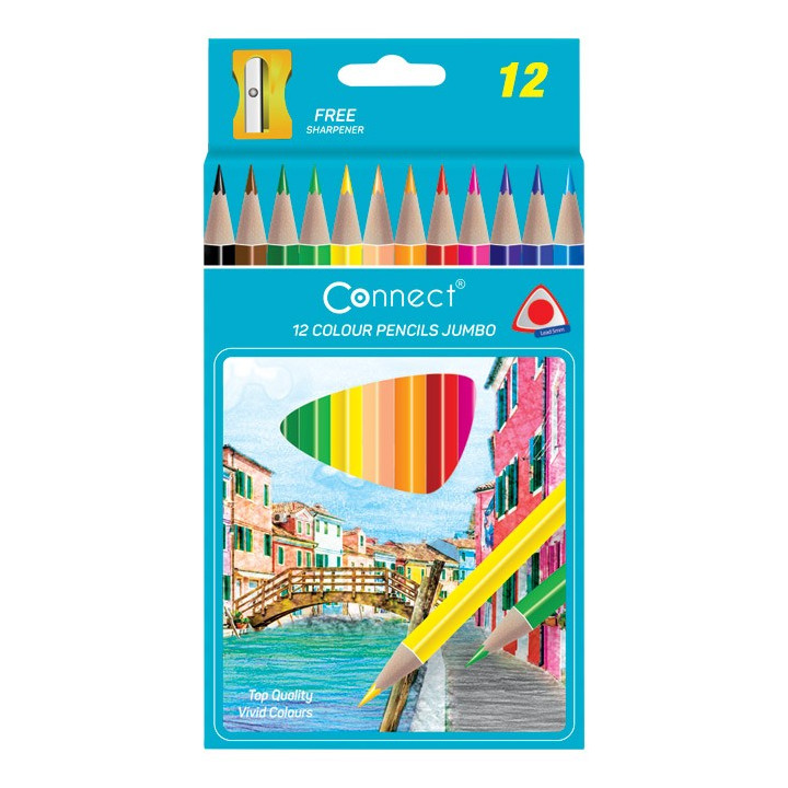 Boje drvene 12boja Jumbo trokutaste+šiljilo Connect blister