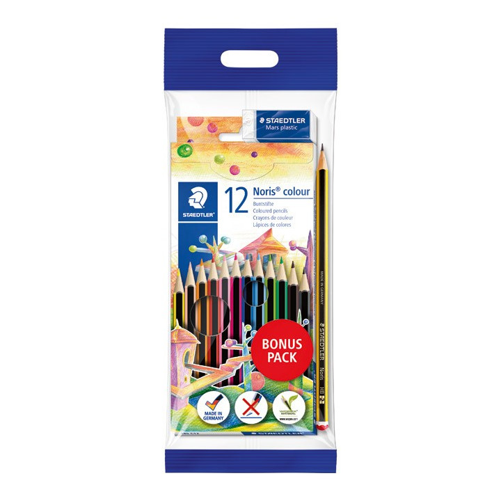 Boje drvene 12boja+gumica+olovka grafitna Noris Colour Staedtler 61SET6 blister