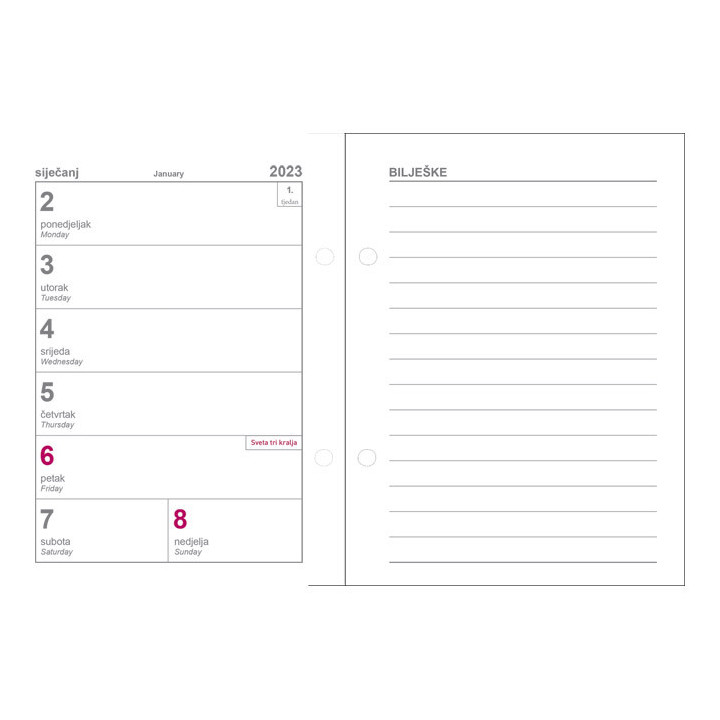 Uložak za stolni kalendar -7 cm razmak rupa